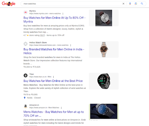 ched keywords in your website to appear in the top searches. For example, the below screenshot shows Myntra at the top of SERPs