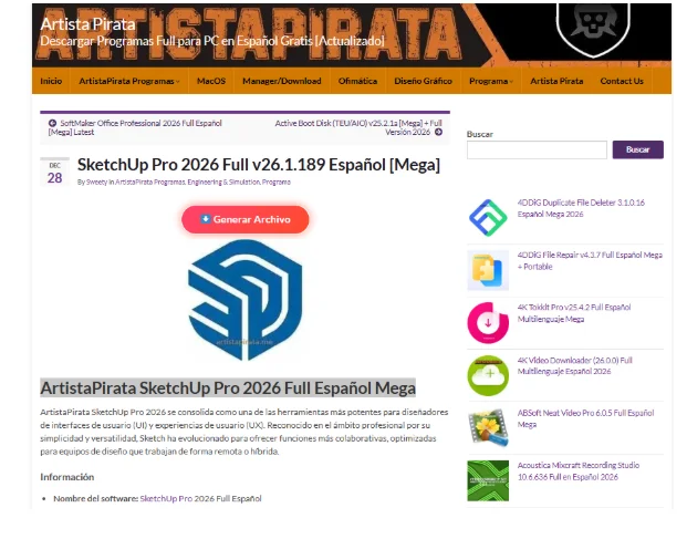 SketchUp Pro Free Multilenguaje 2026 – Artistapirata